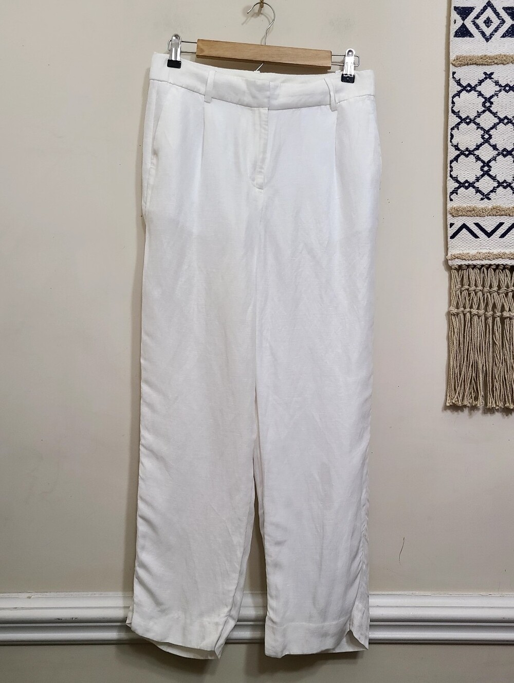J.Crew White Linen-Blend Straight Leg Pleated Trousers Size 8 Petite - Picture 2 of 4